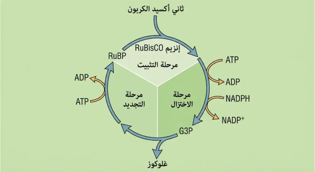 مخطط دائري لدورة كالفن بمراحلها الثلاث في الستروما