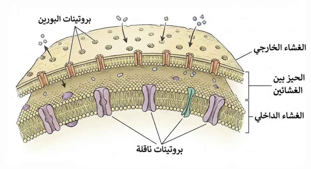 تركيب الغلاف المزدوج للبلاستيدة الخضراء مع الغشاء الخارجي والداخلي