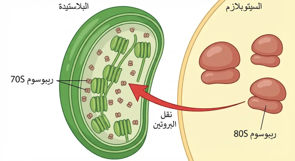  مقارنة بين ريبوسومات البلاستيدة (70S) وريبوسومات السيتوبلازم (80S)
