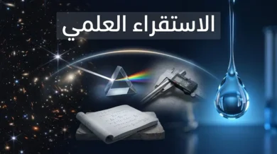 صورة غلاف توضح الانتقال من ملاحظة قطرة ماء واحدة إلى قانون كوني شامل، تمثيل بصري لمفهوم الاستقراء العلمي