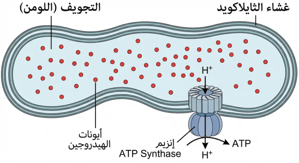  مقطع عرضي في الثايلاكويد يُظهر التجويف الداخلي وتراكم البروتونات