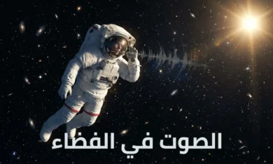 رائد فضاء يطفو في الفضاء الخارجي محاولاً الاستماع بينما تتلاشى الموجات الصوتية حوله في الفراغ الكوني