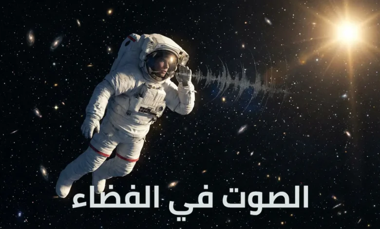 رائد فضاء يطفو في الفضاء الخارجي محاولاً الاستماع بينما تتلاشى الموجات الصوتية حوله في الفراغ الكوني