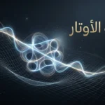 صورة غلاف تمثل وتراً كونيّاً مهتزاً في نسيج الزمكان مع عنوان نظرية الأوتار