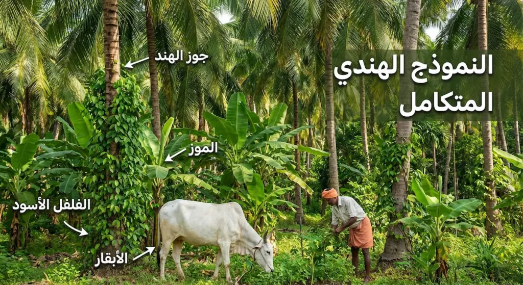 نظام متكامل يدمج جوز الهند والموز والفلفل الأسود مع تربية الأبقار في بيئة استوائية