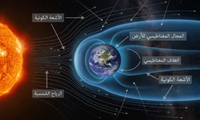 "الأرض محاطة بالغلاف المغناطيسي الذي يحرف الرياح الشمسية والأشعة الكونية."