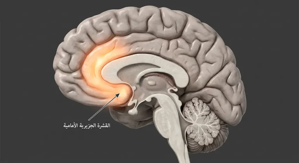  رسم تشريحي للدماغ البشري يُظهر موقع القشرة الجزيرية الأمامية المسؤولة عن ربط الأصوات بالمشاعر