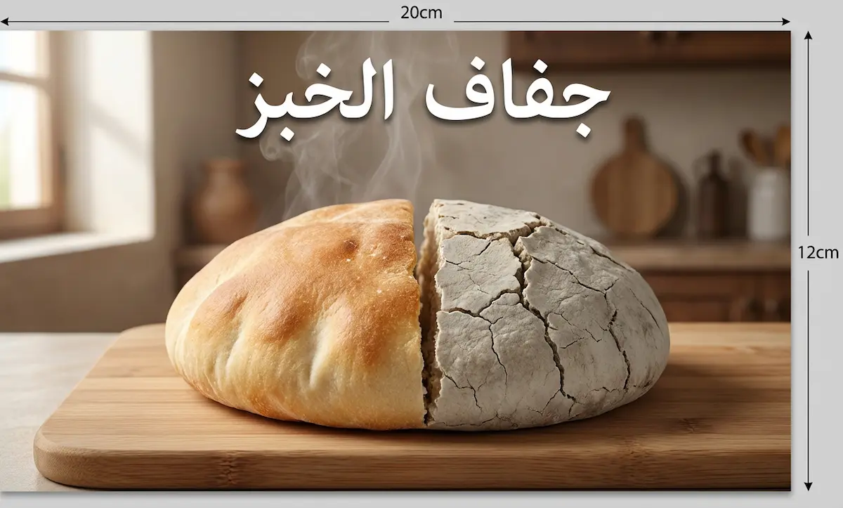 صورة مقارنة بين نصف رغيف خبز طازج طري ذي لون ذهبي ونصف آخر جاف متشقق باهت اللون توضح ظاهرة جفاف الخبز