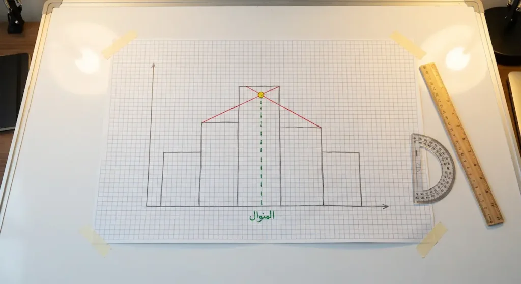 الطريقة الهندسية لاستخراج المنوال من المدرج التكراري