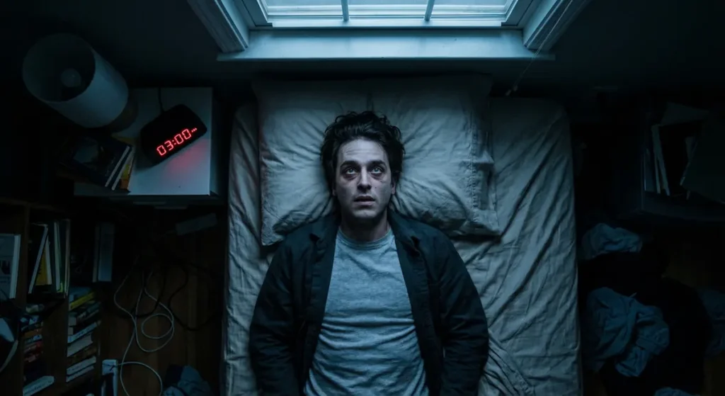 شخص يعاني من الأرق الليلي رغم التعب الشديد بسبب خلل الكورتيزول