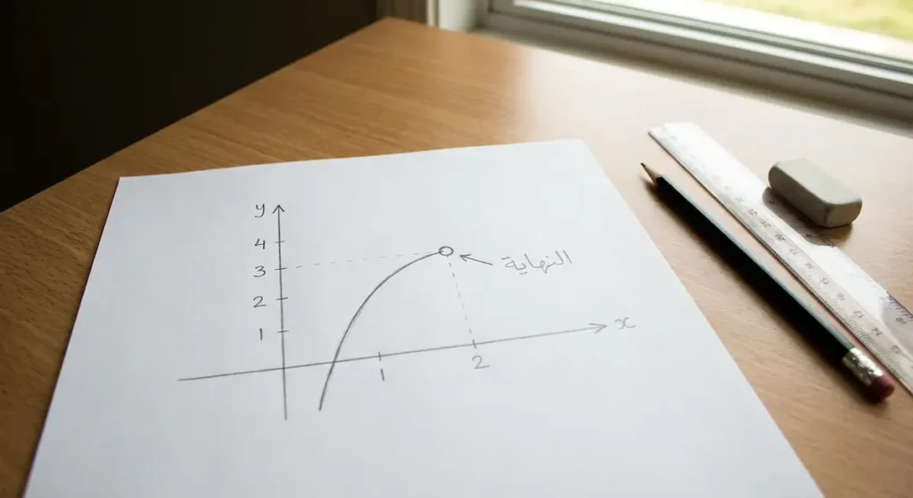 رسم بياني يوضح مفهوم النهاية الرياضية على ورقة بيضاء