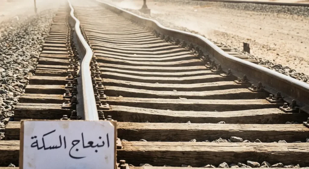 سكة حديدية منبعجة ومنحنية جانبياً بسبب التمدد الحراري المفرط وغياب فواصل التمدد الكافية