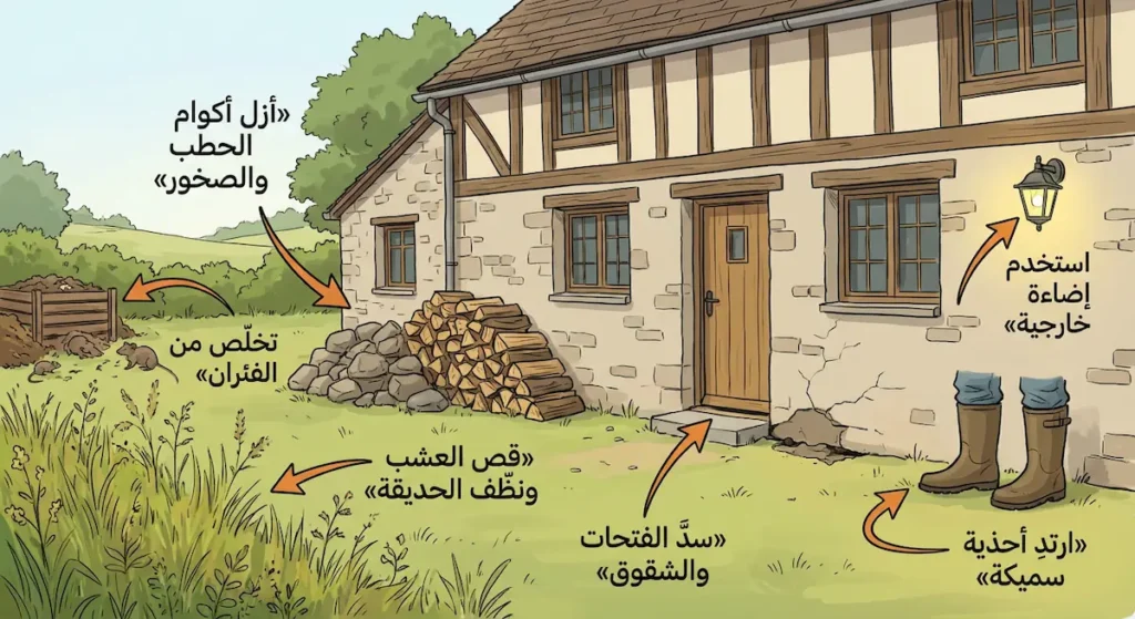 إنفوجرافيك يوضح خطوات حماية المنزل والحديقة من الأفاعي باللغة العربية