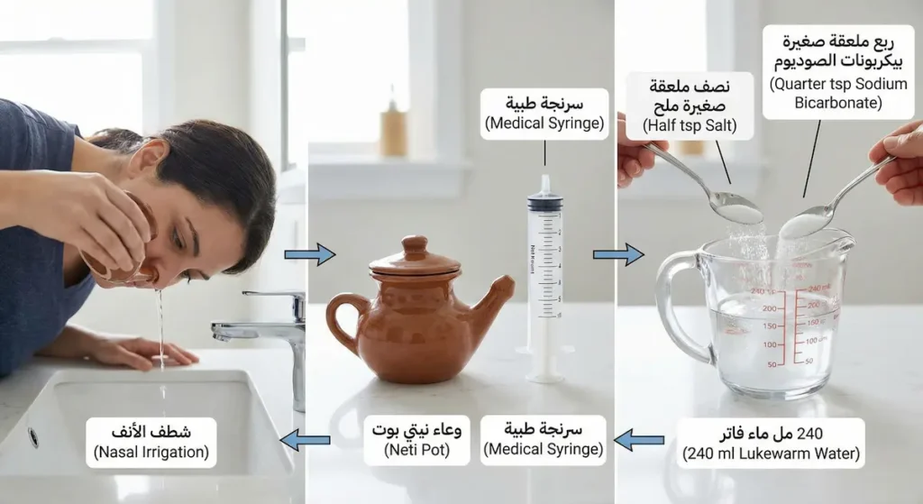  خطوات تحضير واستخدام غسول الأنف الملحي في المنزل باستخدام وعاء نيتي بوت