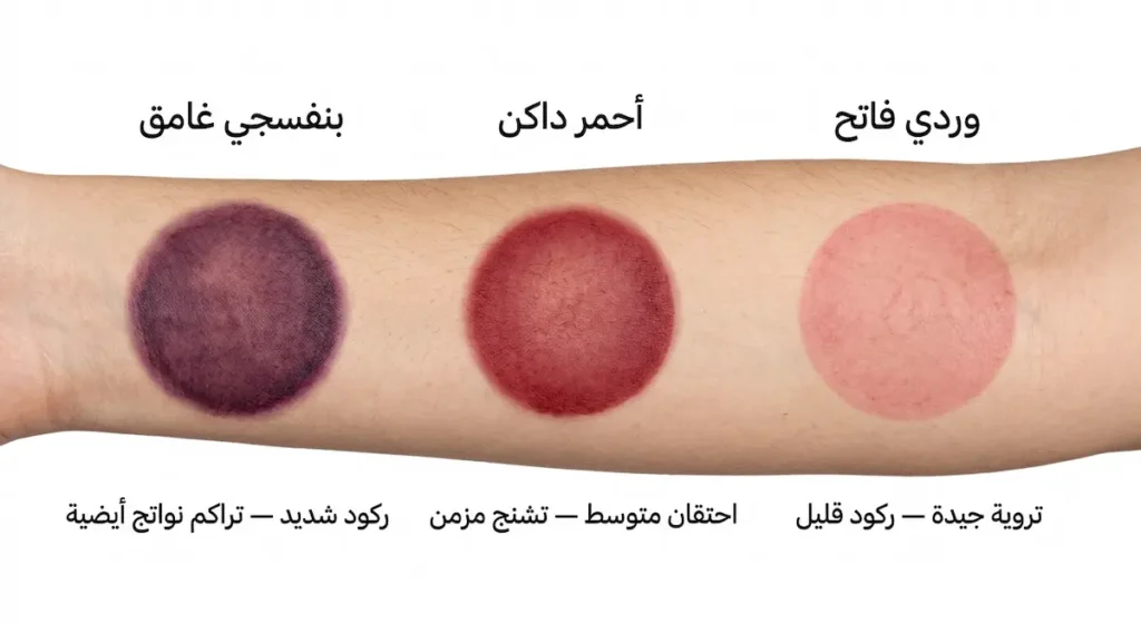 صورة توضيحية تظهر ثلاث درجات لونية لعلامات الحجامة الدائرية مع شرح دلالة كل لون