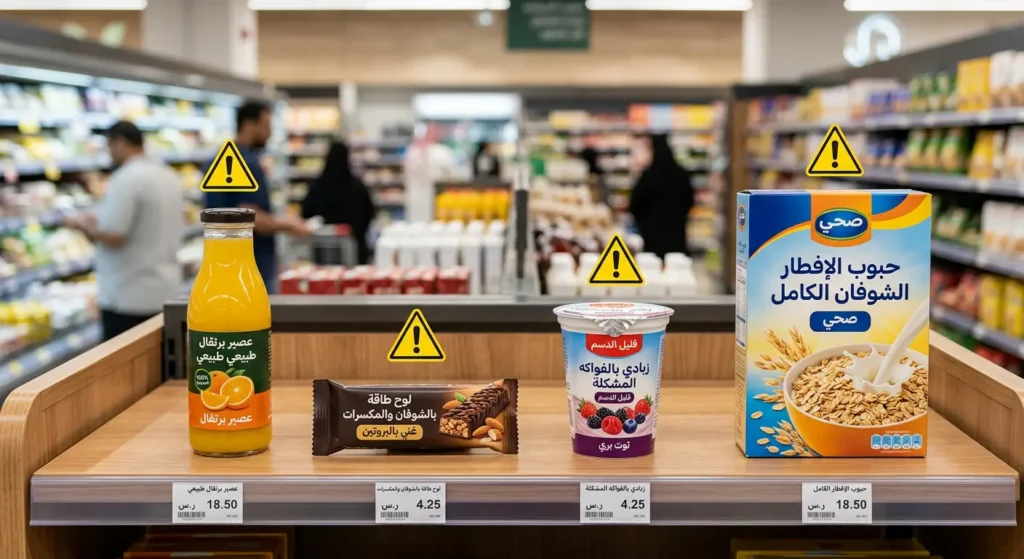 صورة تكشف منتجات غذائية تُسوق على أنها صحية لكنها في الحقيقة تنتمي للنظام الغذائي الغربي المعالج
