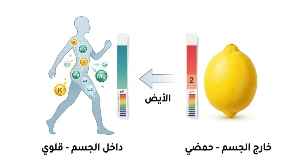  توضيح علمي لتحول الليمون من حمضي خارج الجسم إلى قلوي التأثير داخل الجسم بعد عملية الأيض