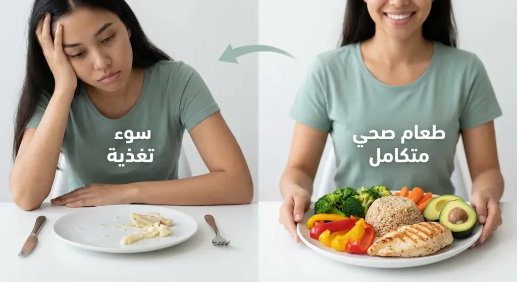 مقارنة بين نظام غذائي صحي متنوع ونظام غذائي فقير توضح أهمية التغذية أثناء علاج السرطان