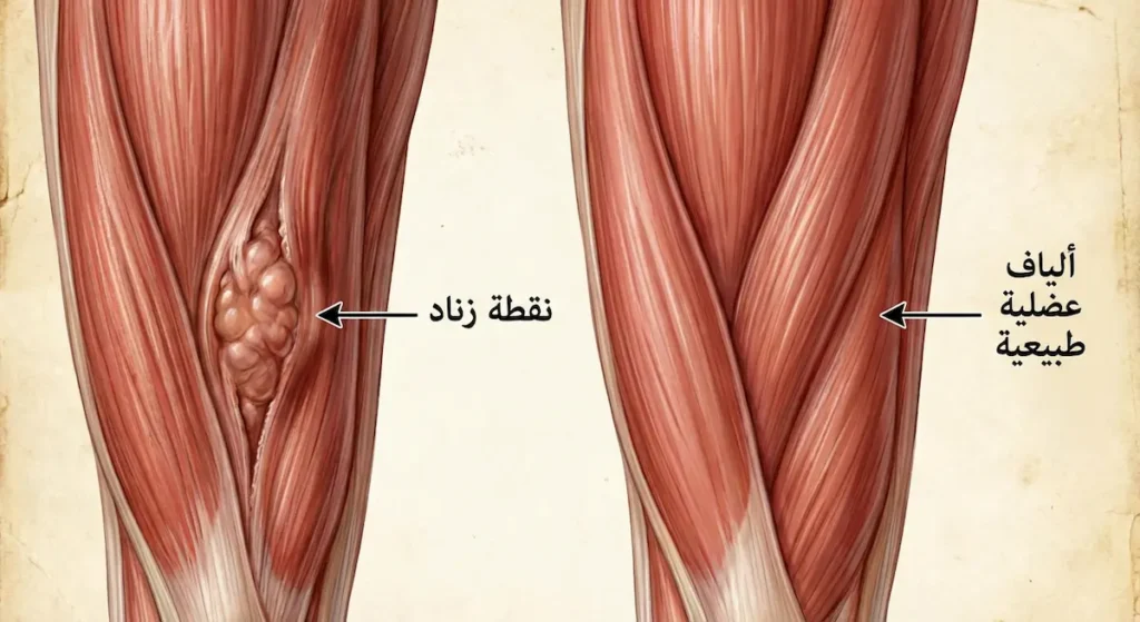  مقارنة مجهرية بين الألياف العضلية الطبيعية ونقطة الزناد المتصلبة داخل العضلة