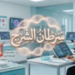 تصميم طبي احترافي يوضح الكلمة المفتاحية سرطان الشرج مع خلفية للحمض النووي.