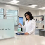 طبيبة كيمياء في مختبر حديث لتوضيح أن معرفة سير التفاعلات تسمح بالتحكم بـ النواتج والمتفاعلات.