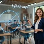 معلمة رياضيات تشرح قوانين ومسائل الدائرة ومحيطها على سبورة ذكية