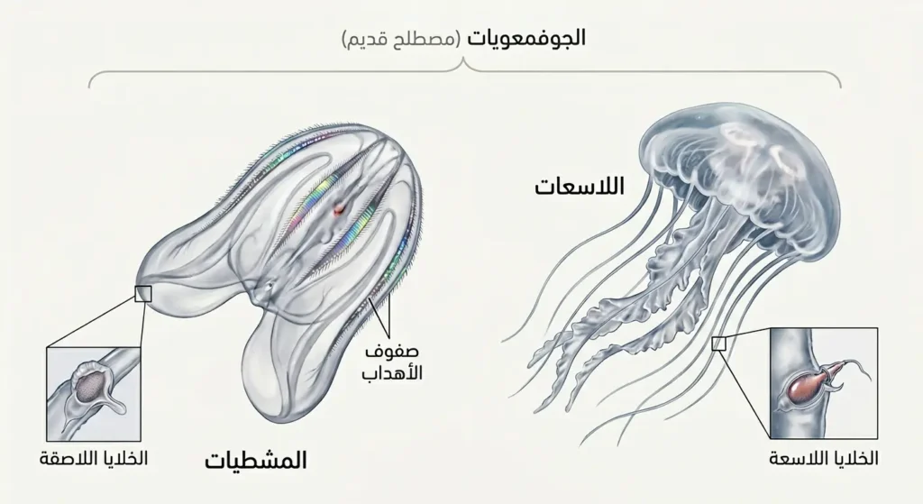  مقارنة علمية بين اللاسعات والمشطيات توضح سبب التخلي عن مصطلح الجوفمعويات في التصنيف الحديث