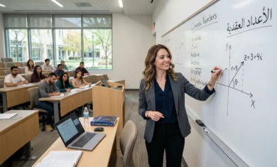 غلاف مقالة الأعداد العقدية يظهر معادلات رياضية معقدة وتصميم عصري.