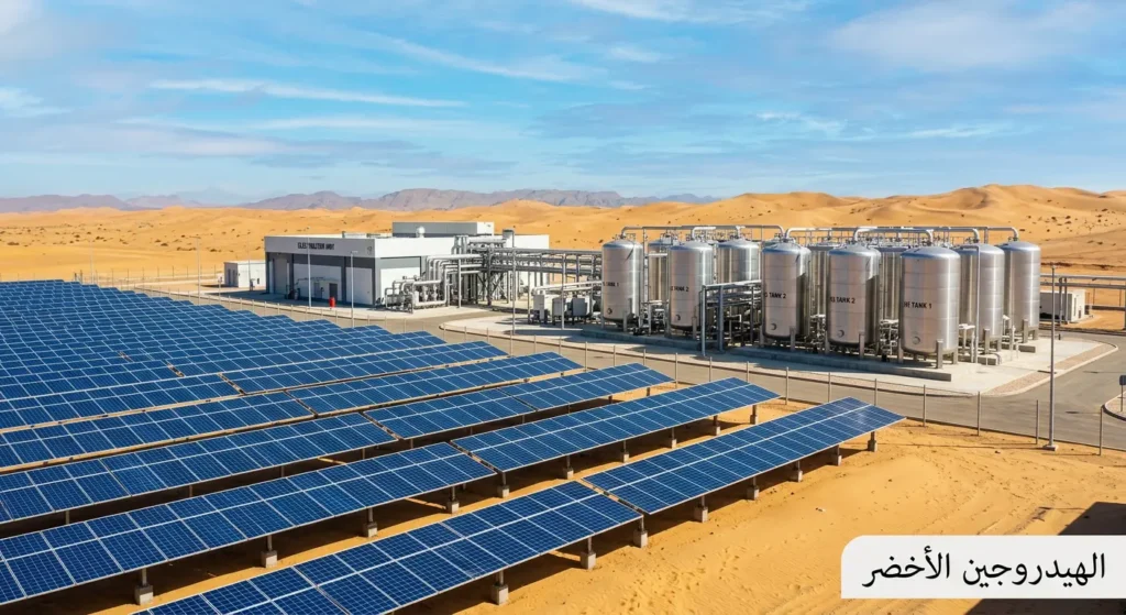 منشأة صناعية واقعية لإنتاج الهيدروجين الأخضر عبر التحليل الكهربائي للماء بالطاقة الشمسية