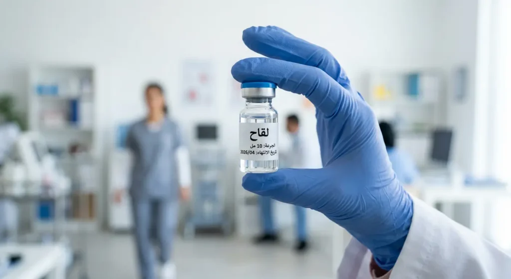 طبيبة تحمل زجاجة لقاح للوقاية من فيروس الورم الحليمي البشري المسبب للسرطان.