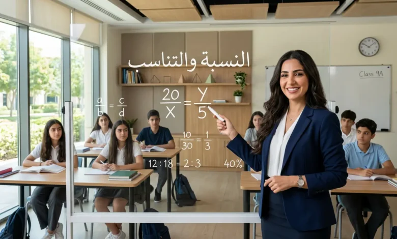 صورة توضيحية لدرس النسبة والتناسب في الرياضيات وتطبيقاتها