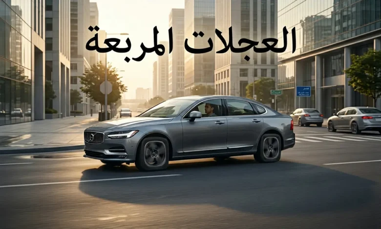 سيارات بعجلات مربعة تتحرك ببطء على شارع إسفلتي مع ظهور عبارة العجلات المربعة على الغلاف