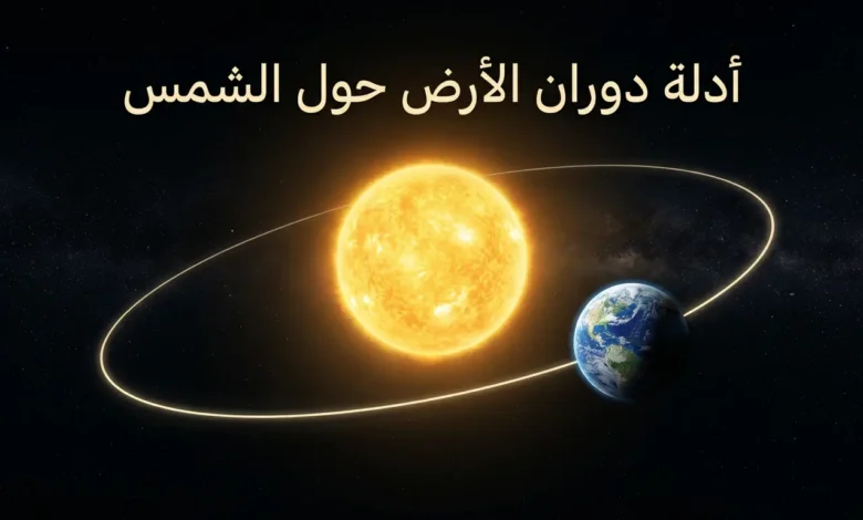 الأرض تدور حول الشمس في صورة غلاف فلكية واقعية مع عنوان عربي واضح.
