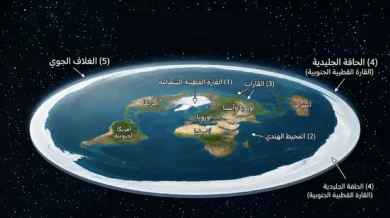 تصور علمي واقعي لكوكب افتراضي مسطح على هيئة قرص يطفو في الفضاء مع تركيز بصري على هشاشة هذا النموذج مقارنة بالكواكب الحقيقية.