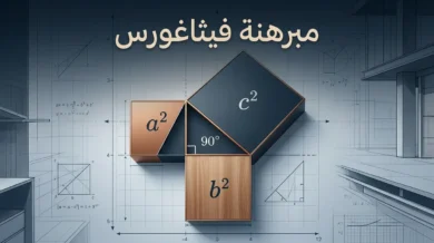 صورة غلاف توضح مبرهنة فيثاغورس بمثلث قائم الزاوية ومربعات مرسومة على أضلاعه في تصميم علمي حديث.