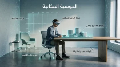 صورة غلاف توضح مستخدماً يرتدي نظارة واقع مختلط داخل غرفة يجري تمثيلها رقمياً كسحابة مكانية ثلاثية الأبعاد.