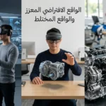 صورة غلاف تقارن بصرياً بين الواقع الافتراضي والواقع المعزز والواقع المختلط ضمن مشهد تقني واحد نظيف.