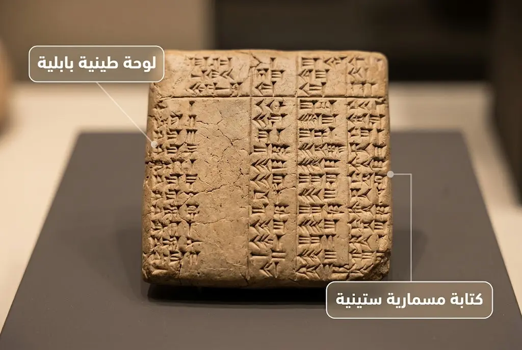 لوحة طينية بابلية قديمة تحوي جدول ضرب مسماري بالنظام الستيني