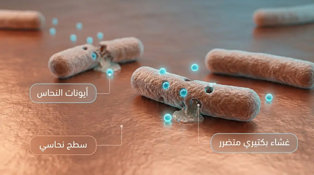 آلية قتل البكتيريا على أسطح النحاس بواسطة أيونات النحاس