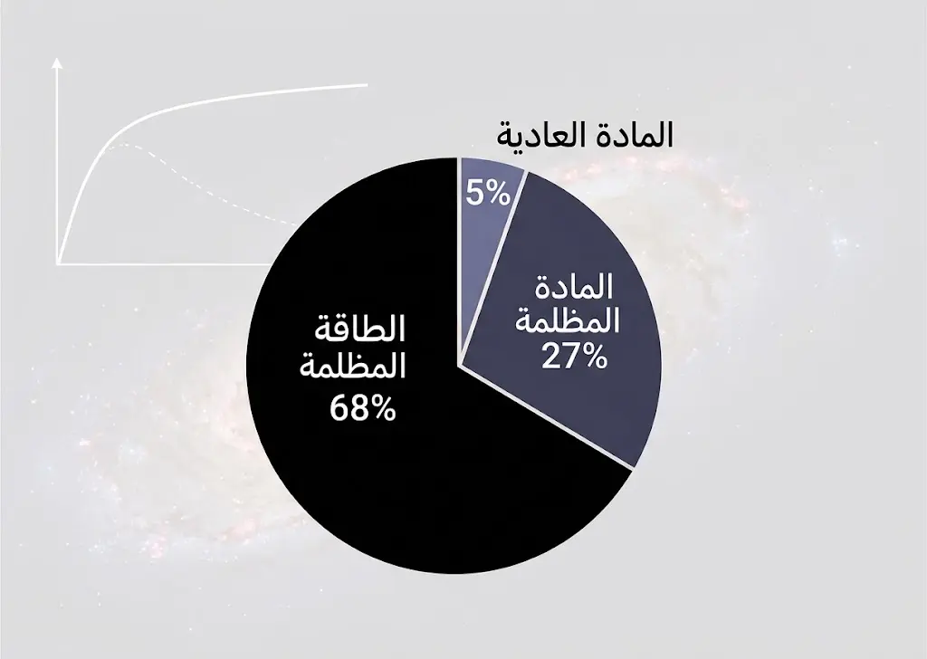  مخطط كوني يوضح نسب المادة العادية والمادة المظلمة والطاقة المظلمة في الكون