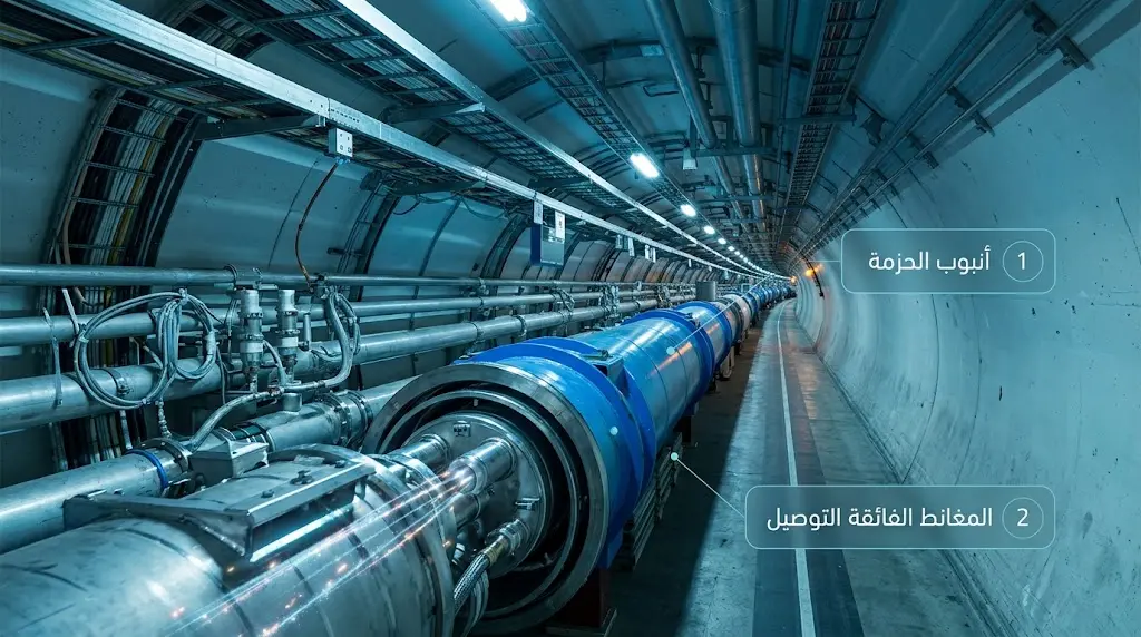 داخل مسرع الجسيمات الكبير LHC حيث تتسارع البروتونات إلى سرعات قريبة من سرعة الضوء