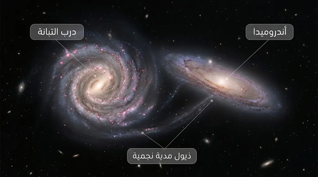 تصوير فلكي واقعي لمرحلة اندماج مجرتي درب التبانة وأندروميدا