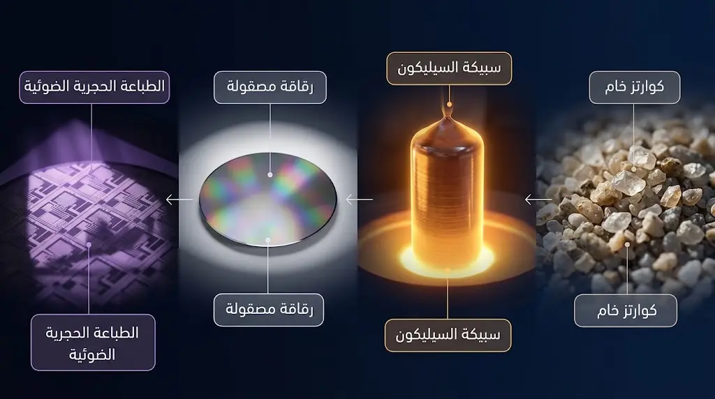 مراحل تصنيع رقاقة السيليكون من الكوارتز الخام إلى الطباعة الحجرية الضوئية