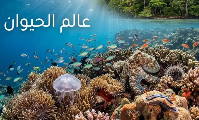 صورة غلاف لمقال عالم الحيوان تُظهر تنوعاً حيوانياً استثنائياً في شعاب مرجانية وغابة استوائية