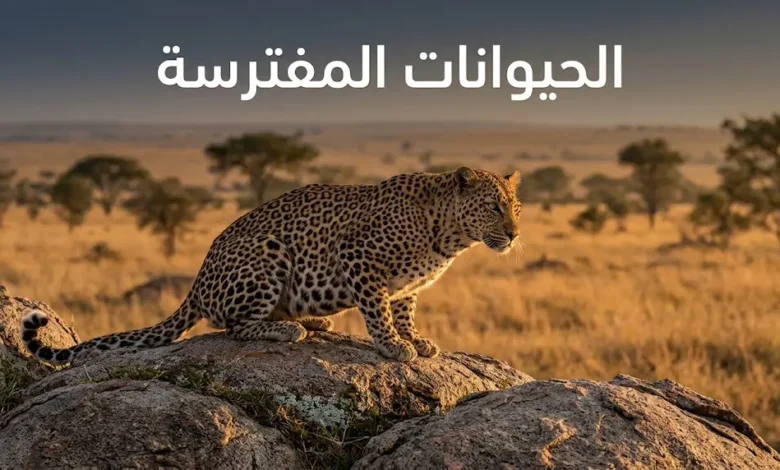 نمر أفريقي يقف على صخرة في السافانا عند الغروب مع عنوان المقالة