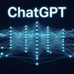 شبكة عصبية ضخمة تمثل بنية نموذج ChatGPT الداخلية بتصميم ثلاثي الأبعاد