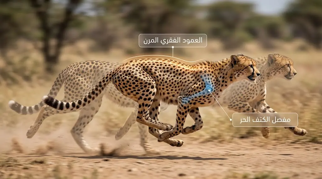 دراسة بيوميكانيكية لفهد صياد في قمة سرعته توضح دور العمود الفقري ومفصل الكتف في التسارع