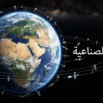 كوكب الأرض محاطاً بشبكة من الأقمار الصناعية في مدارات متعددة، صورة فضائية واقعية.