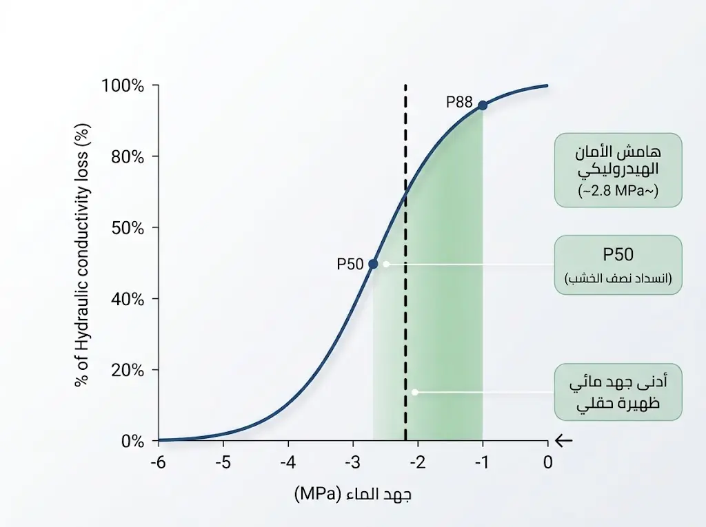 منحنى التأثر الهيدروليكي لشجرة السدر مع هامش الأمان HSM