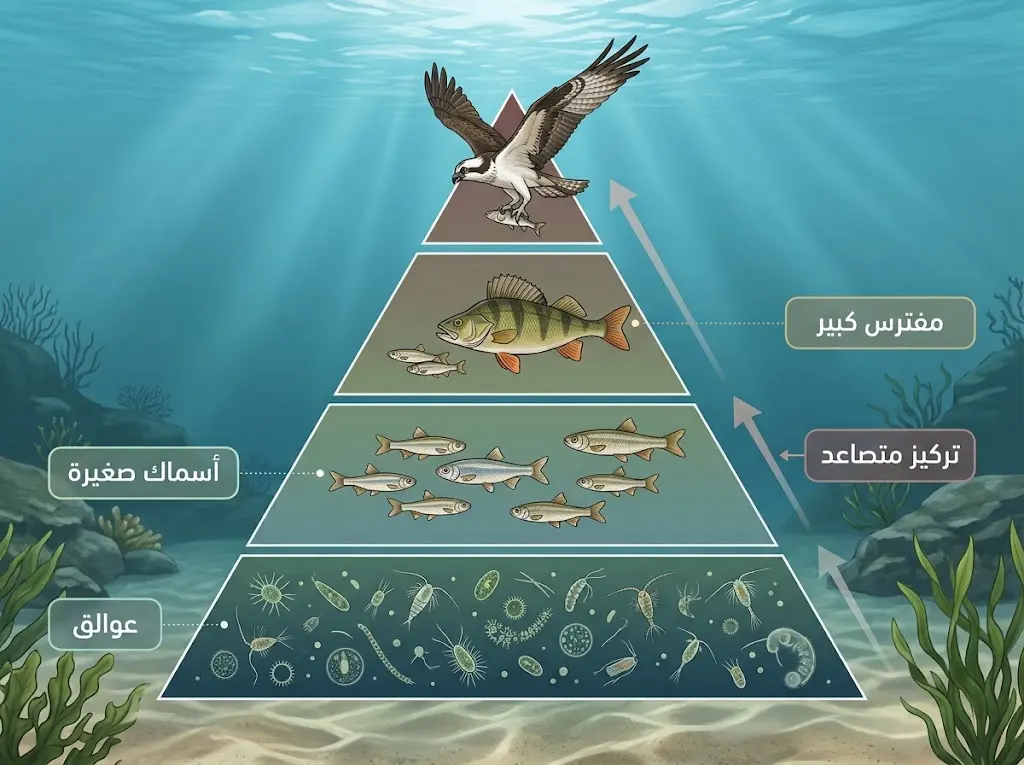 تصاعد تركيز الملوثات عبر المستويات الغذائية في التضخم الحيوي